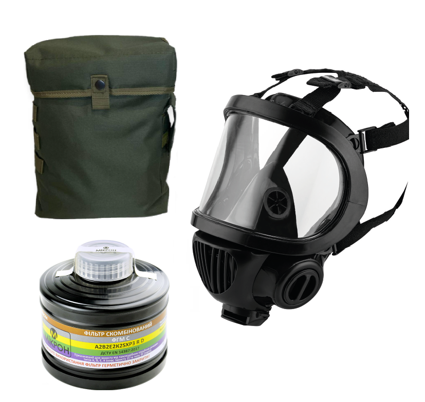 Протигаз фільтрувальний MFA FM-7700 з фільтром Мікрон ФГМ С (у комплекті: повнолицева маска MFA FM-7700, фільтр тип A2B2E2K2SXP3 RD, сумка)